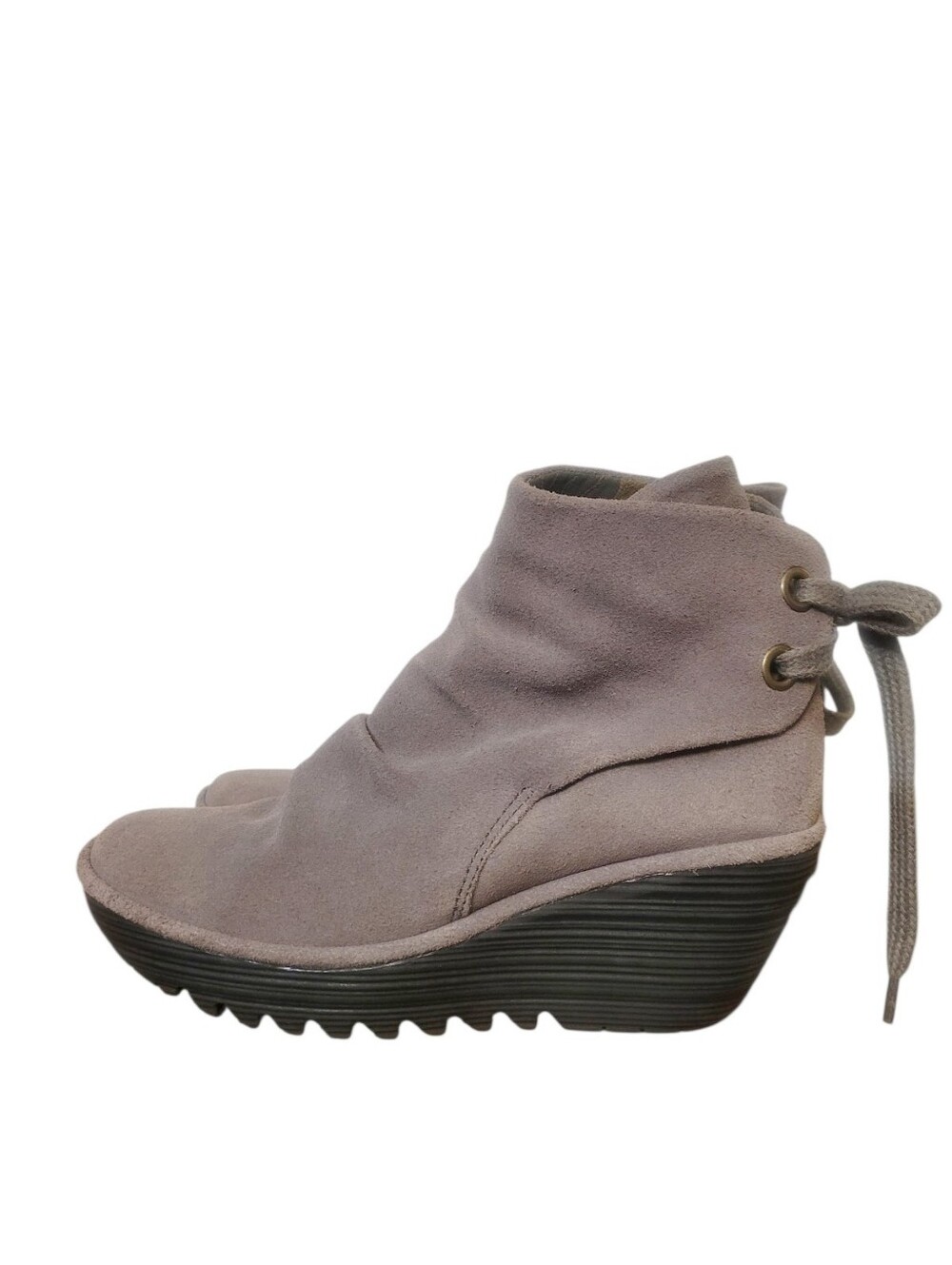 FLY London Gray Yama Ankle Wedge Boots Size 9-9.5